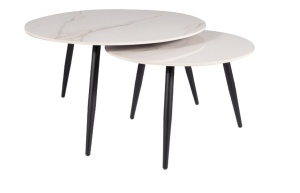 SET 2 MASUTE DE CAFEA KORA D, 60/80 CM, EFECT DE MARMURA ALBA/NEGRU, BLAT DIN CERAMICA SI CADRU DIN METAL, STIL MODERN - Img 2