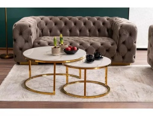 SET 2 MASUTE DE CAFEA PORTAFINO A, 45/60 CM, EFECT DE MARMURA ALBA/AURIU, BLAT DIN CERAMICA SI CADRU DIN METAL, STIL MODERN - Img 1