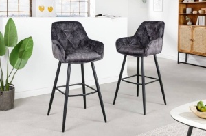 SET 2 SCAUNE DE BAR, MILANO, DIN CATIFEA GRI SI METAL, DESIGN MODERN