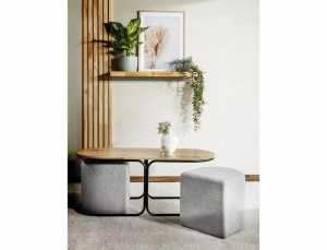 SET DE CAFEA DUAL, STEJAR ARTISAN/NEGRU/GRI, BLAT DIN MDF, FURNIR NATURAL SI CADRU DIN METAL, STIL MODERN - Img 1
