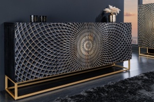 STOC!!! COMODA/BUFET LIVING, ILLUSION 177CM, LEMN DE MANGO, NEGRU/AURIU, ARTIM GROUP SELECTION - Img 3