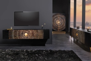 STOC!!!!! DULAP BAR LIVING, GOLDEN SUNSET 140CM, LEMN DE MANGO, NEGRU/AURIU, COD 44252 - Img 11