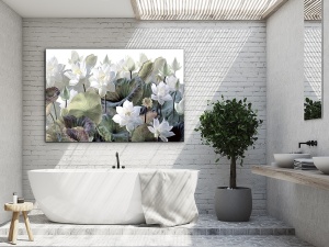 TABLOU DECORATIV NENUFARES, 150x100 CM, DIN STICLA SECURIZATA, STIL MODERN