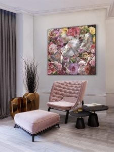 TABLOU DECORATIV PECES LUCHADOR SIAM, 120x120 CM, DIN STICLA SECURIZATA, STIL MODERN