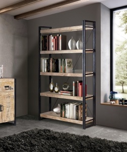 BIBLIOTECA/ORGANIZATOR KASOL 200CM, MARO/NEGRU, DIN LEMN MASIV DE MANGO SI METAL, GINER Y COLOMER