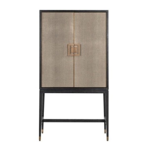BUFET/BAR BLOOMINGVILLE, 182 CM, BEJ/NEGRU/AURIU ANTICHIZAT, DIN LEMN DE STEJAR SI PIELE ECOLOGICA, STIL MODERN, B2 - Img 2