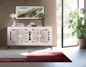 BUFET HILL 150CM, ALB/GRI, DIN LEMN DE MANGO SI METAL, GINER Y COLOMER