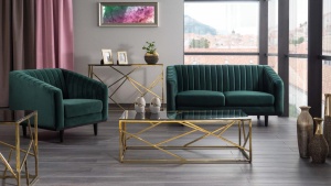 CANAPEA ASPREY 2 BLUVEL 78, VERDE, TAPITATA IN STOFA/CATIFEA, STL MODERN, SIGNAL - Img 1