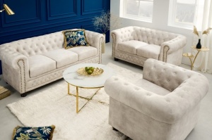 CANAPEA CHESTERFIELD 3 LOCURI 200CM, DE CATIFEA CULOARE CHAMPAGNE, STIL CLASIC, ARTIM GROUP SELECTION - Img 7