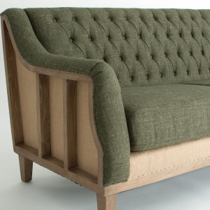 CANAPEA OZE REF. 25748, CULOARE VERDE, STIL VINTAGE, DIN LEMN MASIV DE FRASIN COMBINAT CU PANZA SI IUTA, VIC - Img 4