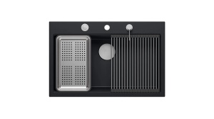 CHIUVETA BUCATARIE REA MARC 110 WORKSTATION, NEGRU/CROM, DIN GRANIT, CALITATE SUPERIOARA - Img 3