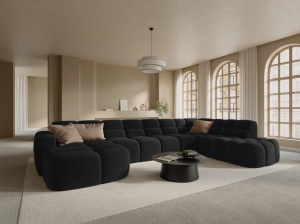 COLTAR LISA, DREAPTA, 7 LOCURI, 387 CM, NEGRU, TAPITERIE DIN CATIFEA, DESIGN DEOSEBIT