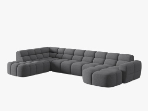 COLTAR LISA, STANGA, 7 LOCURI, 387 CM, GRI 89, TAPITERIE DIN STOFA, DESIGN DEOSEBIT