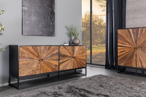 COMODA LIVING 180CM, BARRACUDA, NEGRU/MARO, DIN LEMN MASIV DE MANGO, LEMN TEC RECICLAT SI METAL - Img 5
