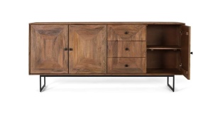 COMODA LIVING 180CM, CULOARE NUC, DIN LEMN DE MANGO SI METAL, DESIGN DEOSEBIT - Img 2