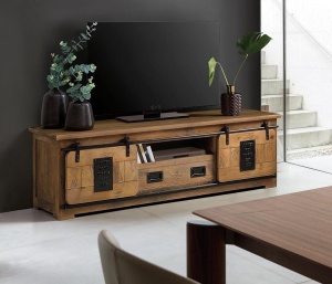 COMODA TV 1237, MARO/NEGRU, DIN LEMN DE MANGO/METAL, STIL INDUSTRIAL G&C