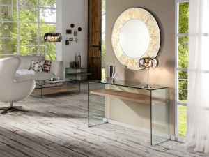 CONSOLA MODERNA 125CM, SONOMA COD 764352 DIN STICLA SI MDF SCHULLER - Img 2