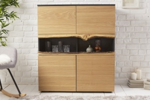 DULAP LIVING WILD OAK 100CM, COD 40066, LEMN MASIV SI MDF, STEJAR/GRI - Img 7