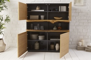 DULAP LIVING WILD OAK 100CM, COD 40066, LEMN MASIV SI MDF, STEJAR/GRI