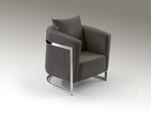 FOTOLIU CONFORTABIL BERLIN, 90 CM, GRI/CROM, TAPITERIE DIN CATIFEA SI PICIOARE DIN METAL, STIL MODERN