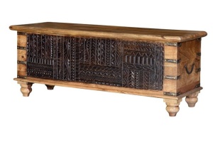 LADA PENTRU DEPOZITARE/CUFAR HUMAIRA, MARO, DIN LEMN DE MANGO SCULPTAT, STIL VINTAGE G&C - Img 3