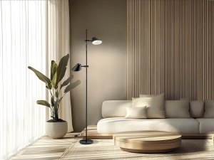 LAMPADAR ESINO, CU TELECOMANDA, 184 CM, NEGRU MAT, DIN METAL SI ALUMINIU, STIL MODERN