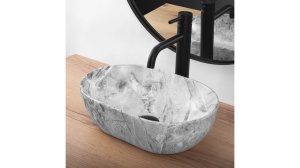 LAVOAR REA AMELIA MINI, STONE, EFECT DE PIATRA GRI MAT, 38 CM, DIN CERAMICA, CALITATE SUPERIOARA - Img 4