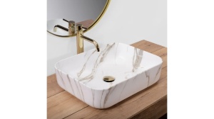 LAVOAR REA DEMI, AIAX SHINY, EFECT DE MARMURA ALBA, 55 CM, DIN CERAMICA, CALITATE SUPERIOARA