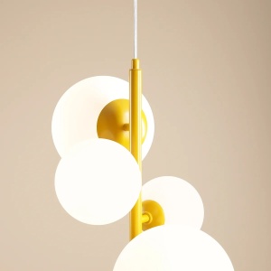 LUSTRA BLOOM, 4 BRATE, 120 CM, GALBENA, DIN STICLA SI METAL, STIL MODERN - Img 3