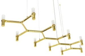 LUSTRA CU LED-URI ATOMIC LONG, AURIE, CONFECTIONATA DIN METAL, STIL MODERN