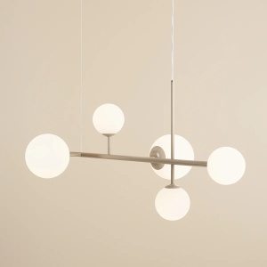 LUSTRA DIONE, 6 BRATE, 110 CM, BEJ, DIN STICLA SI METAL, STIL MODERN