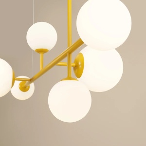 LUSTRA DIONE, 6 BRATE, 110 CM, GALBENA, DIN STICLA SI METAL, STIL MODERN - Img 4