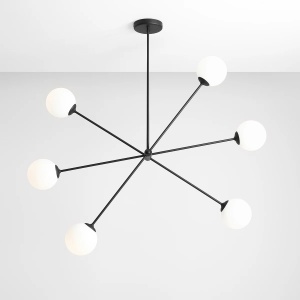 LUSTRA OHIO, 6 BRATE, 120 CM, NEAGRA, DIN STICLA SI METAL, STIL MODERN