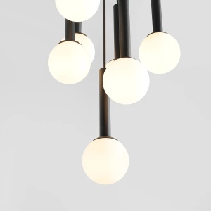 LUSTRA RIU, 7 BRATE, 200 CM, NEGRU/ALB, DIN STICLA SI METAL, STIL MODERN - Img 3