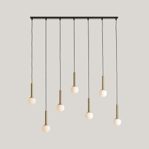 LUSTRA RIU, 7 BRATE, 200 CM, NEGRU/AURIU/ALB, DIN STICLA SI METAL, STIL MODERN