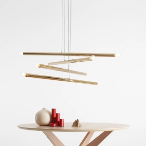 LUSTRA TUBO 8, 4 BRATE, 105 CM, AURIE, DIN METAL, STIL MODERN - Img 4