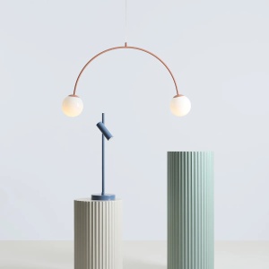 LUSTRA UNA, 2 BRATE, 250 CM, CORAL, DIN STICLA SI METAL, STIL MODERN - Img 3