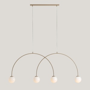 LUSTRA UNA L, 4 BRATE, 250 CM, BEJ, DIN STICLA SI METAL, STIL MODERN - Img 3