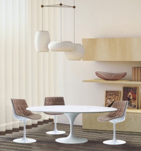 MASA ALBA TULIP ELLIPSE MARBLE ARRABESCATO, CONFECTIONATA DIN MDF SI METAL, STIL MODERN