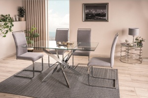 MASA DINING AGIS II, 140 CM, TRANSPARENT/CROM, BLAT DIN STICLA SECURIZATA SI METAL, STIL MODERN - Img 3