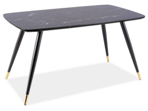 MASA DINING CYRYL I, 140 CM, EFECT DE MARMURA NEAGRA/NEGRU/AURIU, DIN MDF, STICLA SECURIZATA SI METAL, STIL MODERN - Img 4