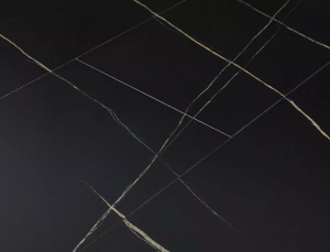 MASA DINING EXTENSIBILA GASTON, 100/135 CM, EFECT DE MARMURA NEAGRA/NEGRU, BLAT DIN MDF SI PICIOARE DIN METAL, STIL MODERN - Img 5
