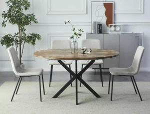 MASA DINING EXTENSIBILA GASTON, 100/135 CM, NUC/NEGRU, BLAT DIN MDF SI PICIOARE DIN METAL, STIL MODERN - Img 1