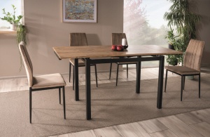 MASA DINING, EXTENSIBILA, GD-017, STEJAR/NEGRU MAT, 110(170)X74, DIN MDF, FURNIR SI METAL, STIL MODERN, SIGNAL - Img 1
