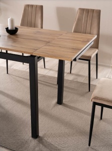 MASA DINING, EXTENSIBILA, GD-017, STEJAR/NEGRU MAT, 110(170)X74, DIN MDF, FURNIR SI METAL, STIL MODERN, SIGNAL - Img 4