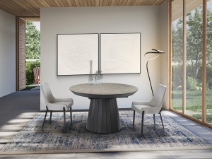 MASA DINING EXTENSIBILA KORIA, 130/230 CM, EFECT DE PIATRA GRI MAT/NEGRU MAT, BLAT DIN MDF LAMINAT SI PICIOARE DIN MDF, STIL MODERN