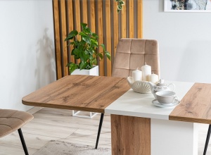 MASA DINING EXTENSIBILA NEXT, 110/153 CM, STEJAR ATISAN/ALB MAT, DIN PAL LAMINAT, STIL MODERN - Img 3