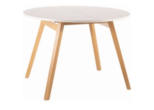 MASA DINING EXTENSIBILA OPERA, 102/144 CM, ALB/STEJAR, BLAT DIN PAL LAMINAT SI PICIOARE DIN LEMN, STIL MODERN - Img 6