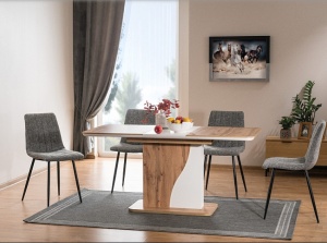 MASA DINING EXTENSIBILA SYRIUSZ, 120/160 CM, STEJAR WOTAN/ALB MAT, DIN PAL LAMINAT, STIL MODERN - Img 1