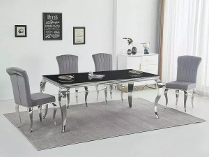 MASA DINING PRINCE, NEGRU/CROM, 180 CM, BLAT DIN STICLA SECURIZATA SI PICIOARE DIN METAL, STIL MODERN - Img 2